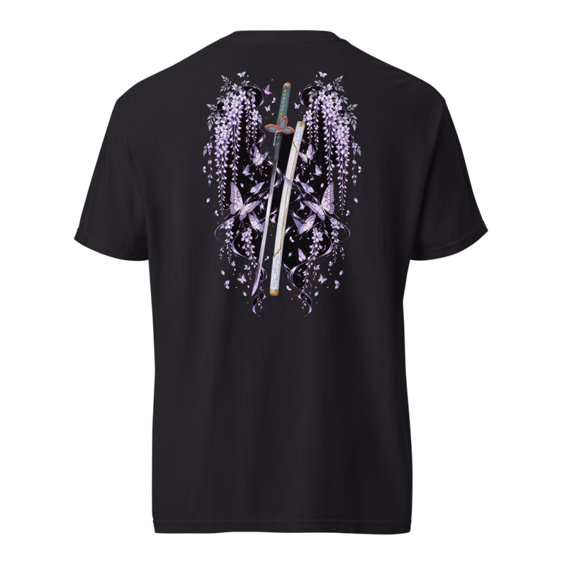 Shinobu Kocho Insect Hashira Sword Tee, Black, back print, back