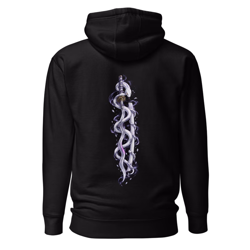 Obanai Iguro Serpent Hashira Sword Hoodie, Black, back print, back