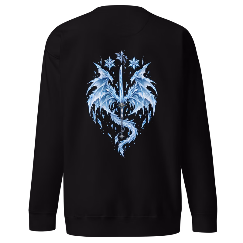 Hyorinmaru Zanpakuto Sweatshirt, Black, shikai front + bankai back, back