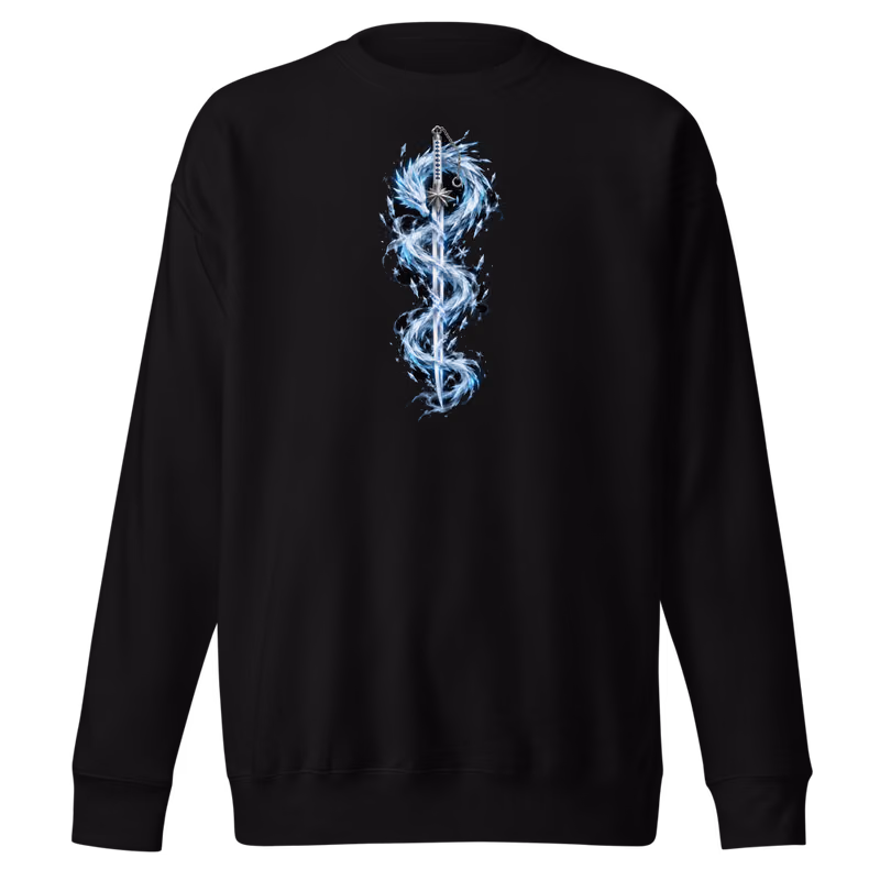 Hyorinmaru Zanpakuto Sweatshirt, Black, shikai front + bankai back, front