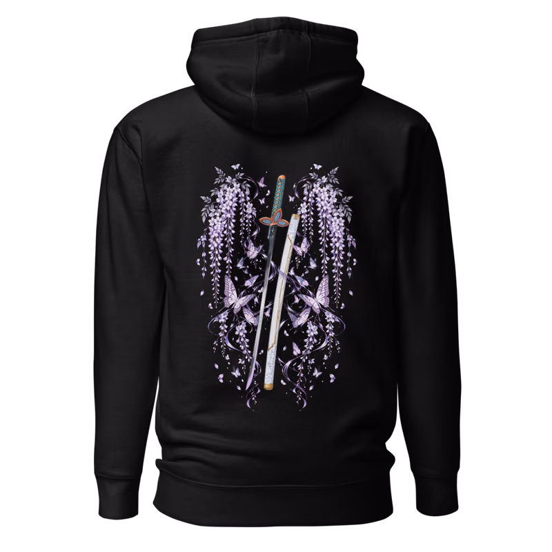Shinobu Kocho Insect Hashira Sword Hoodie, Black, back print, back