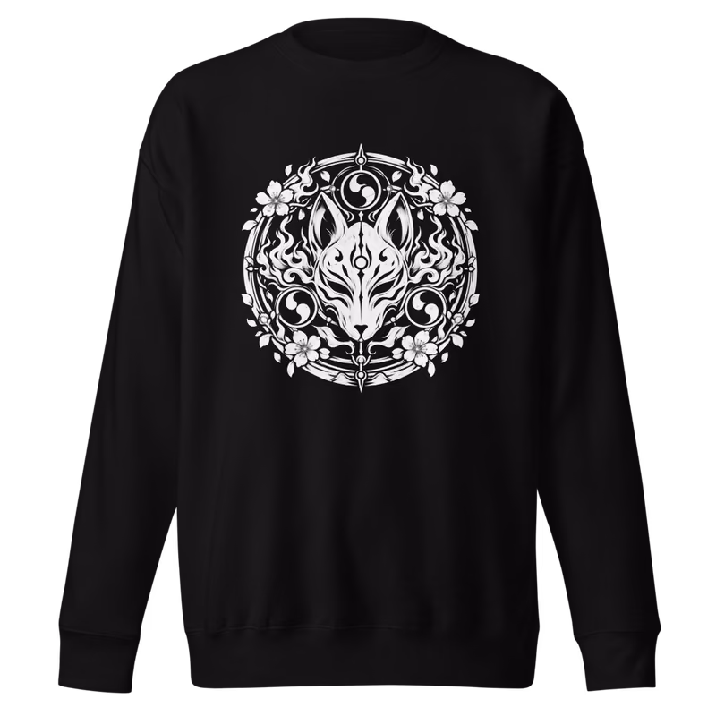 Kitsune Seal Sweatshirt, Black, front print, front